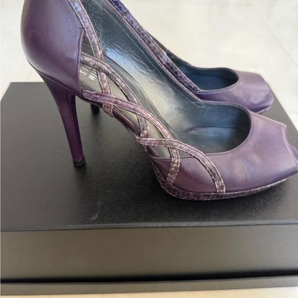 Stuart Weitzman Dark Purple Peep-Toe Heels - Picture 4 of 16